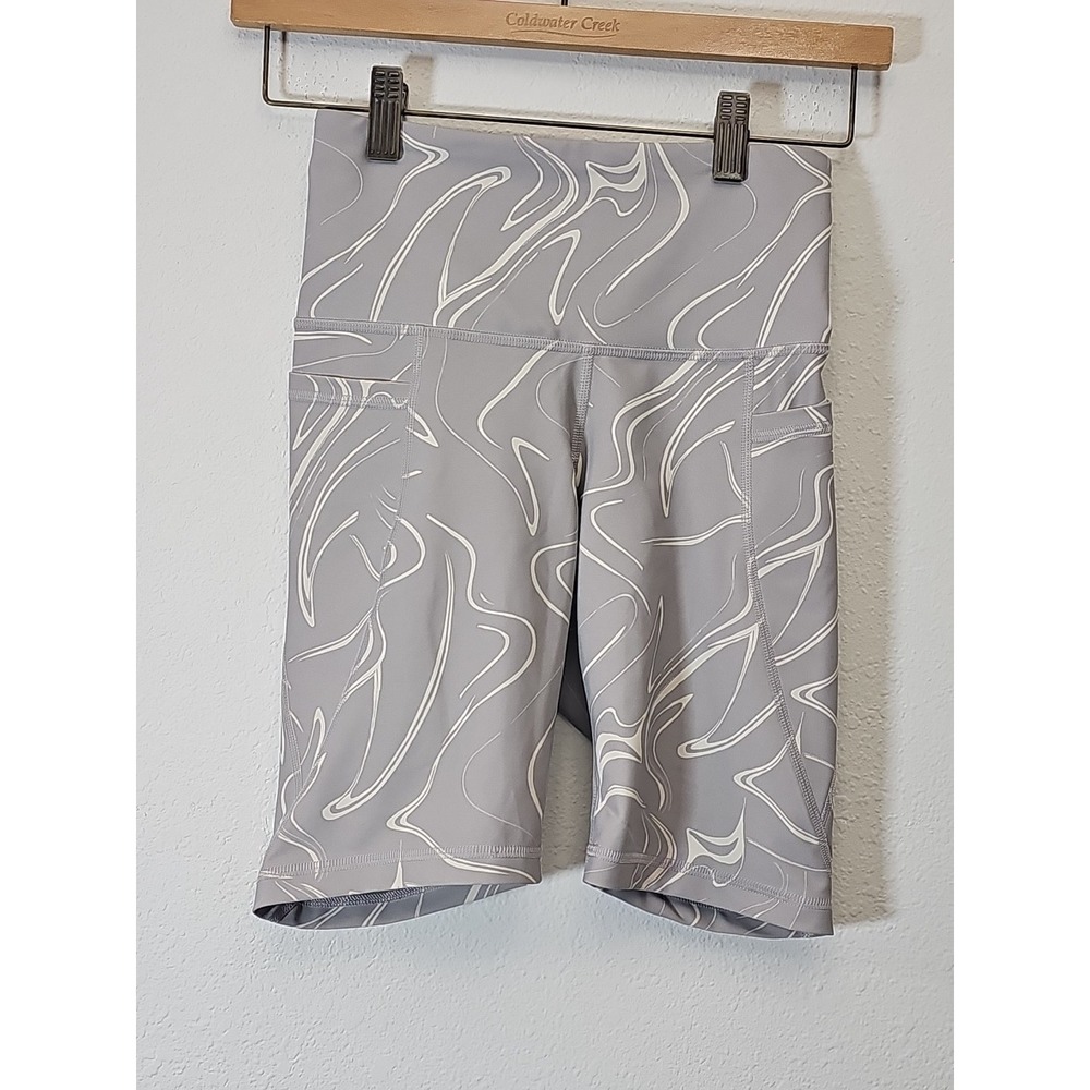 Old Navy‎ Active PowerSoft High Rise Bike Shorts XS Gray Print Go Dry Pockets